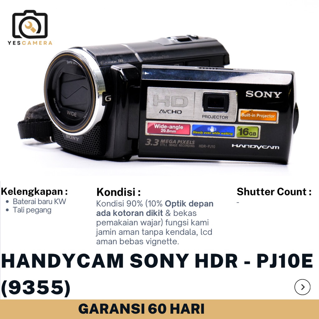 Handycam Sony HDR -PJ10E Black (Bekas) - 3.3MP, Full HD, Lcd Vari-angle, GPS, Touchscreen, Projector