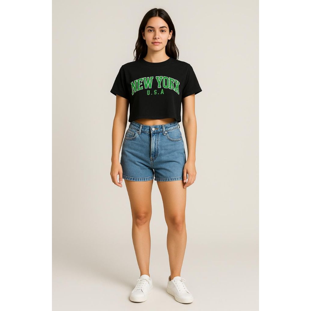 kaos crop top wanita bahan Danball Rib spandek NY