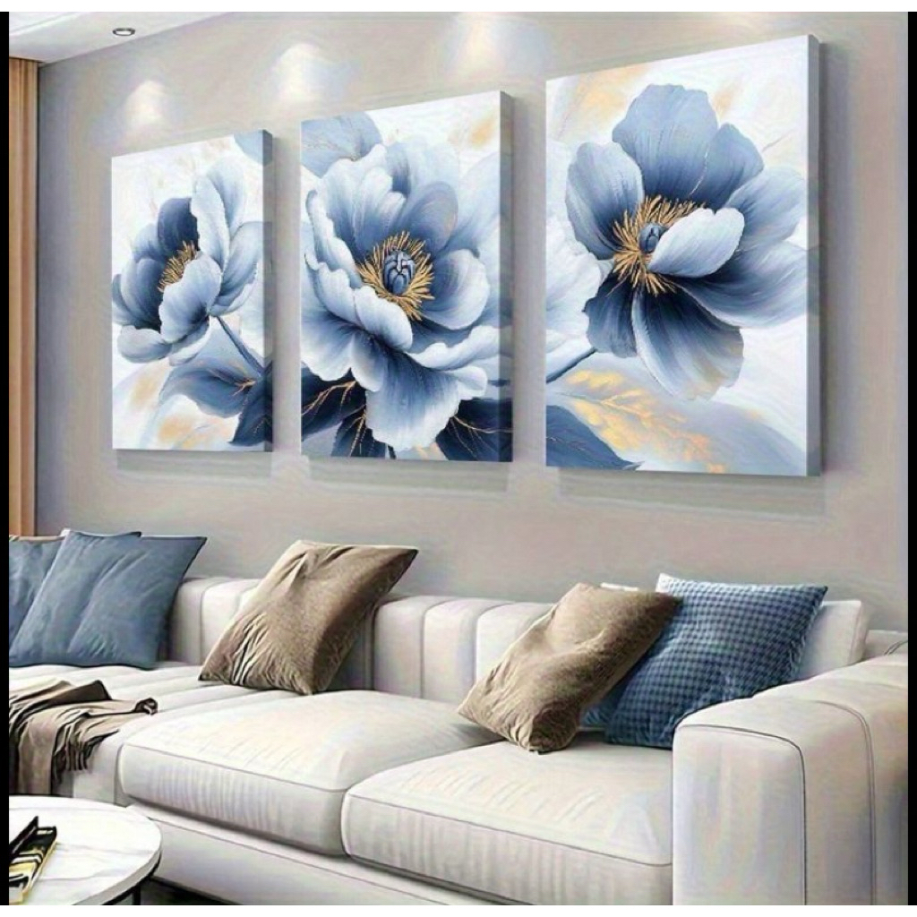 (3 pcs lukisan)lukisan bunga dinding peony teksture tebal modern art estetik