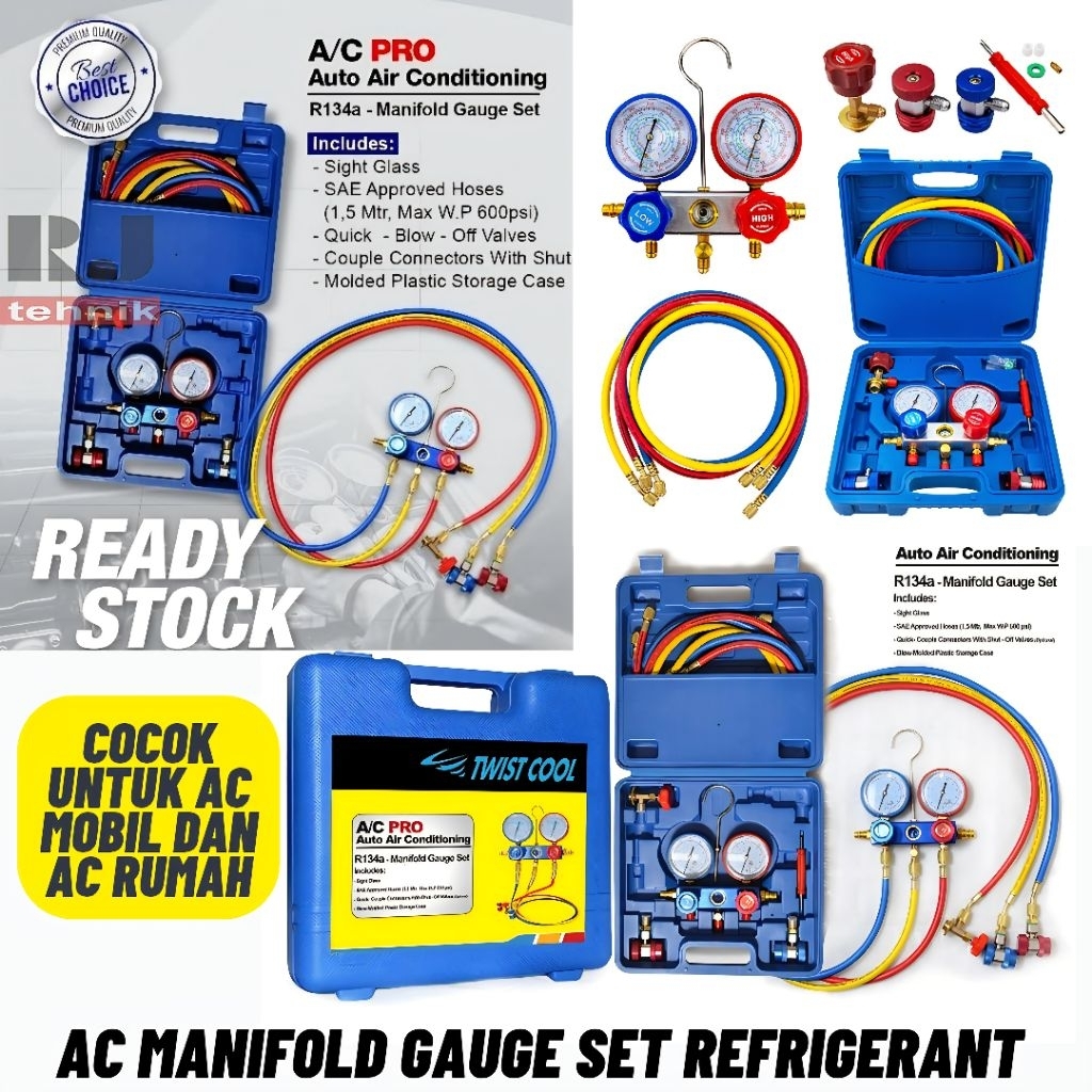 Twist Cool A/C Pro Auto Air Conditioning R134A Pressure Testing Manifold Gauge Hose Kit Set Refriger