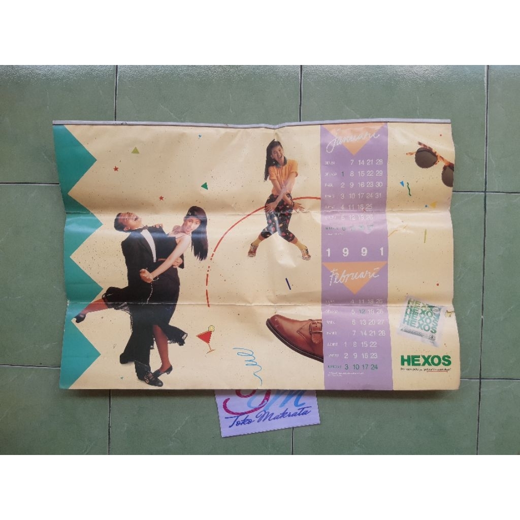 kalender tanggalan permen HEXOS tahun 1991 jadul lawas lama