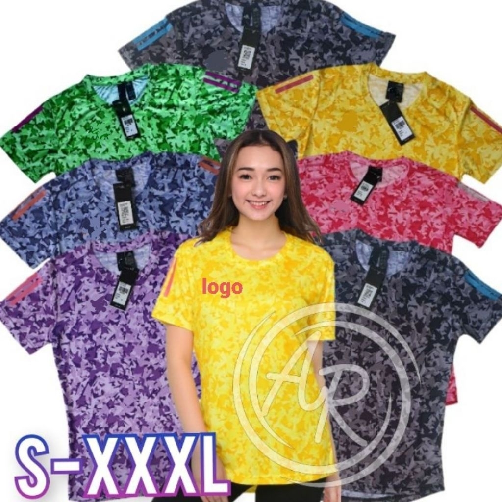 Kaos olahraga JUMBO  wanita motif camo ARMY pendek baju tshirt sport senam aerobik zumba cewek (all_