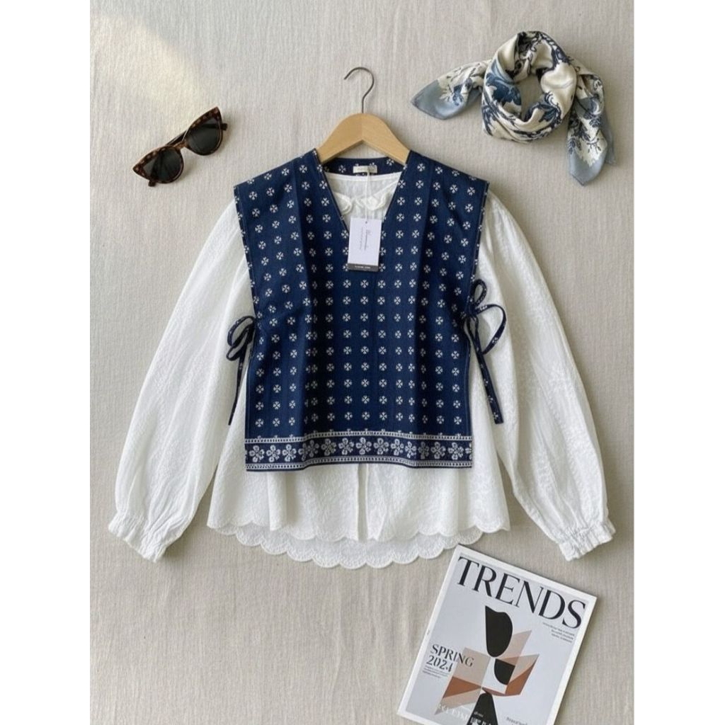 Vest batik modern premium renda wanita kekinian outer batik by KARAMILE.ID