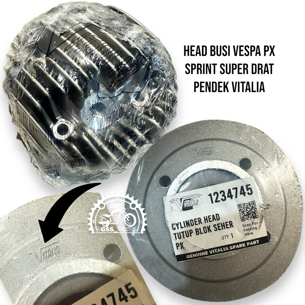 CYLINDER HEAD VESPA KOP BLOK SEHER VESPA SUPER PX PS SPRINT VITALIA BUSI DRAT PENDEK