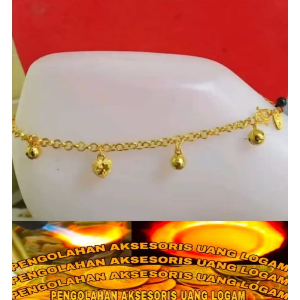 Gelang kaki Nori India  dari bahan koin Logam 91 ori Lapis emas 24k anti luntur