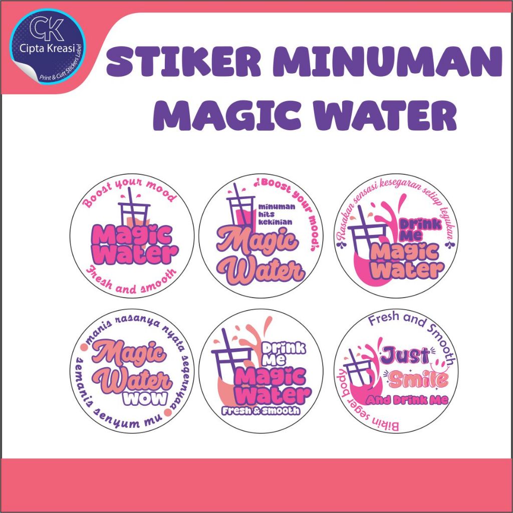 STIKER GELAS CUP MINUMAN | STIKER GELAS MINUMAN MAGIC WATER | STIKER TRANSPARAN