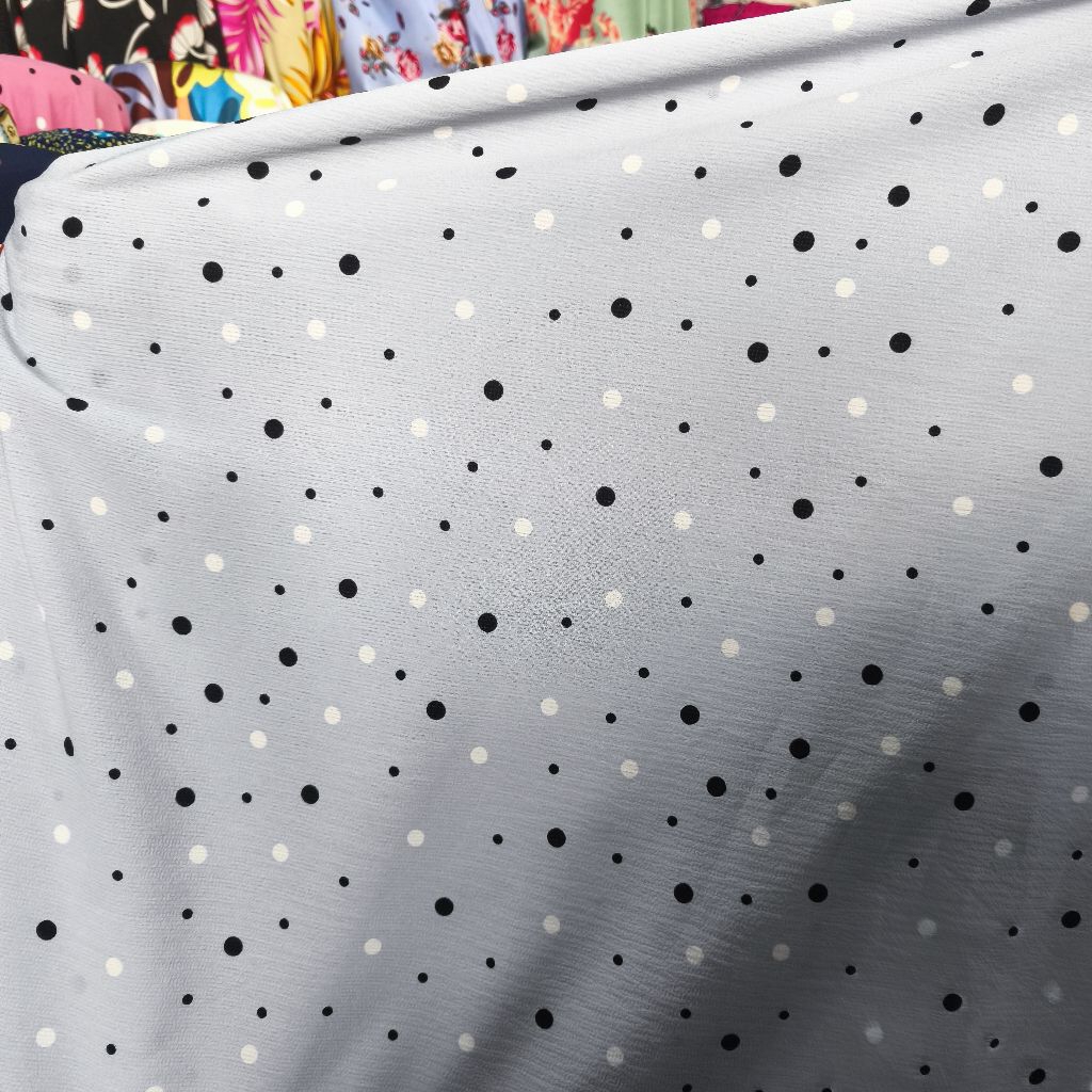 Kain Bubble Crepe Motif Polkadot Kecil Elegan - Cocok Untuk Gamis, Dress & Blouse.