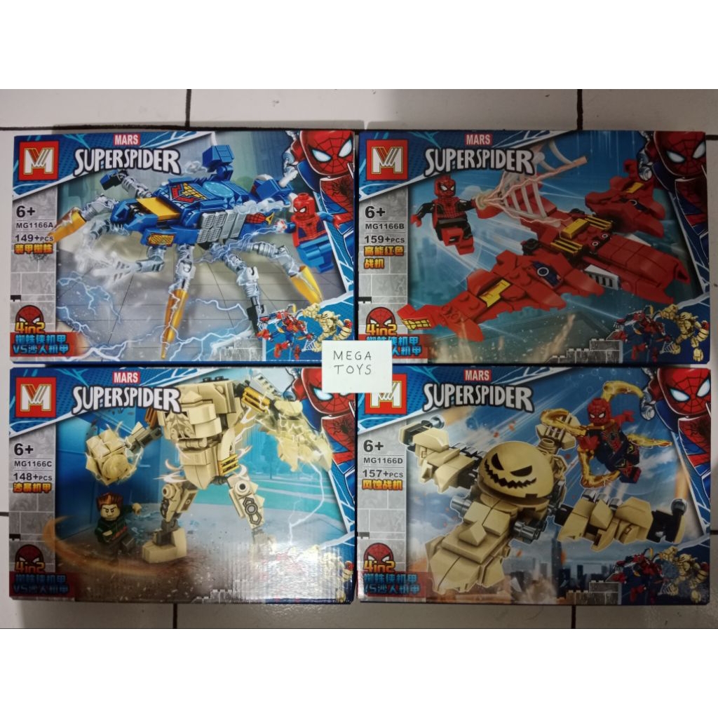 Lego pesawat dan robot spiderman 1 set 4 kotak ukuran besar bisa digabung jadi 2 robot besar