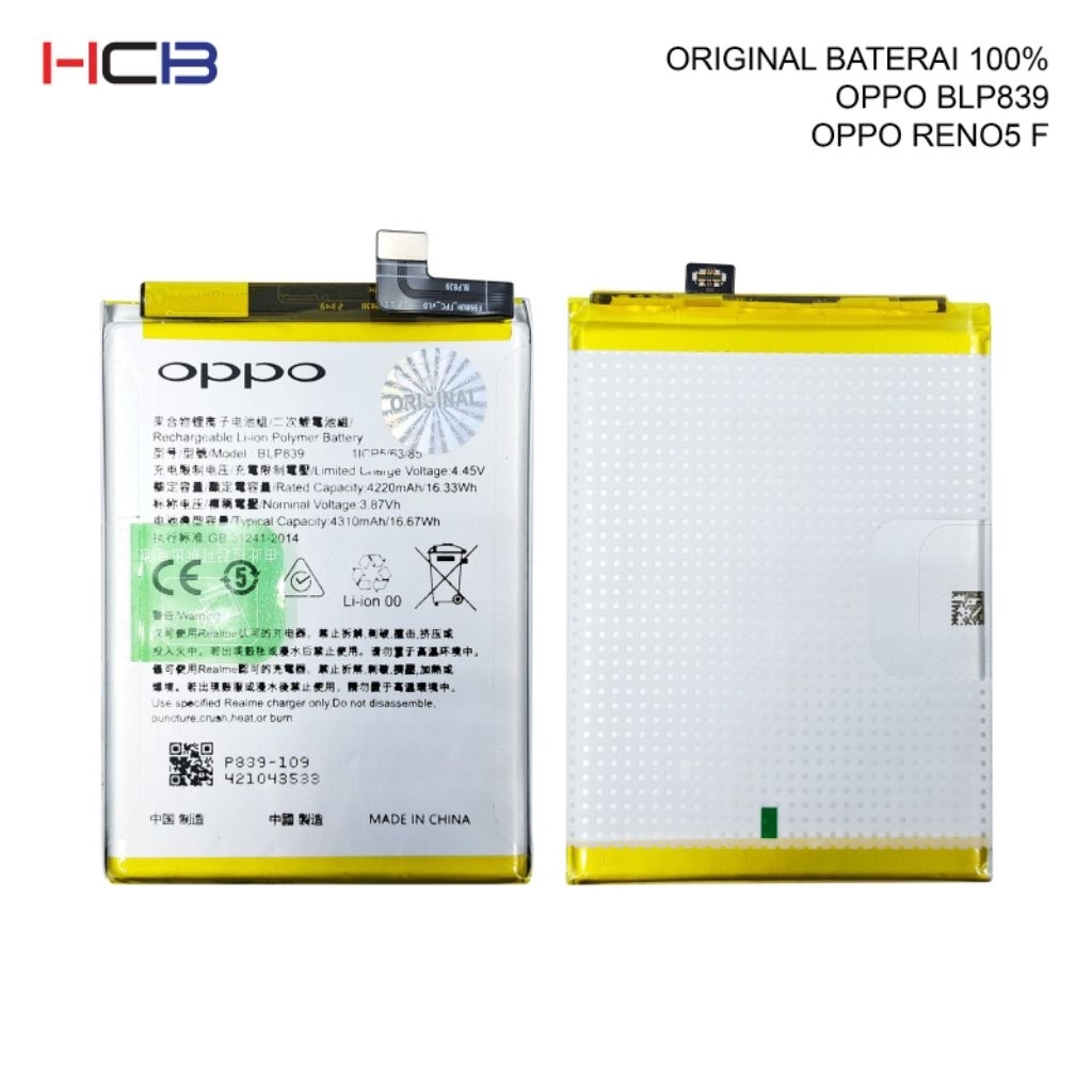 ORIGINAL BATERAI 100% OPPO BLP839/BATERAI BATRE BATRAI OPPO RENO 5F