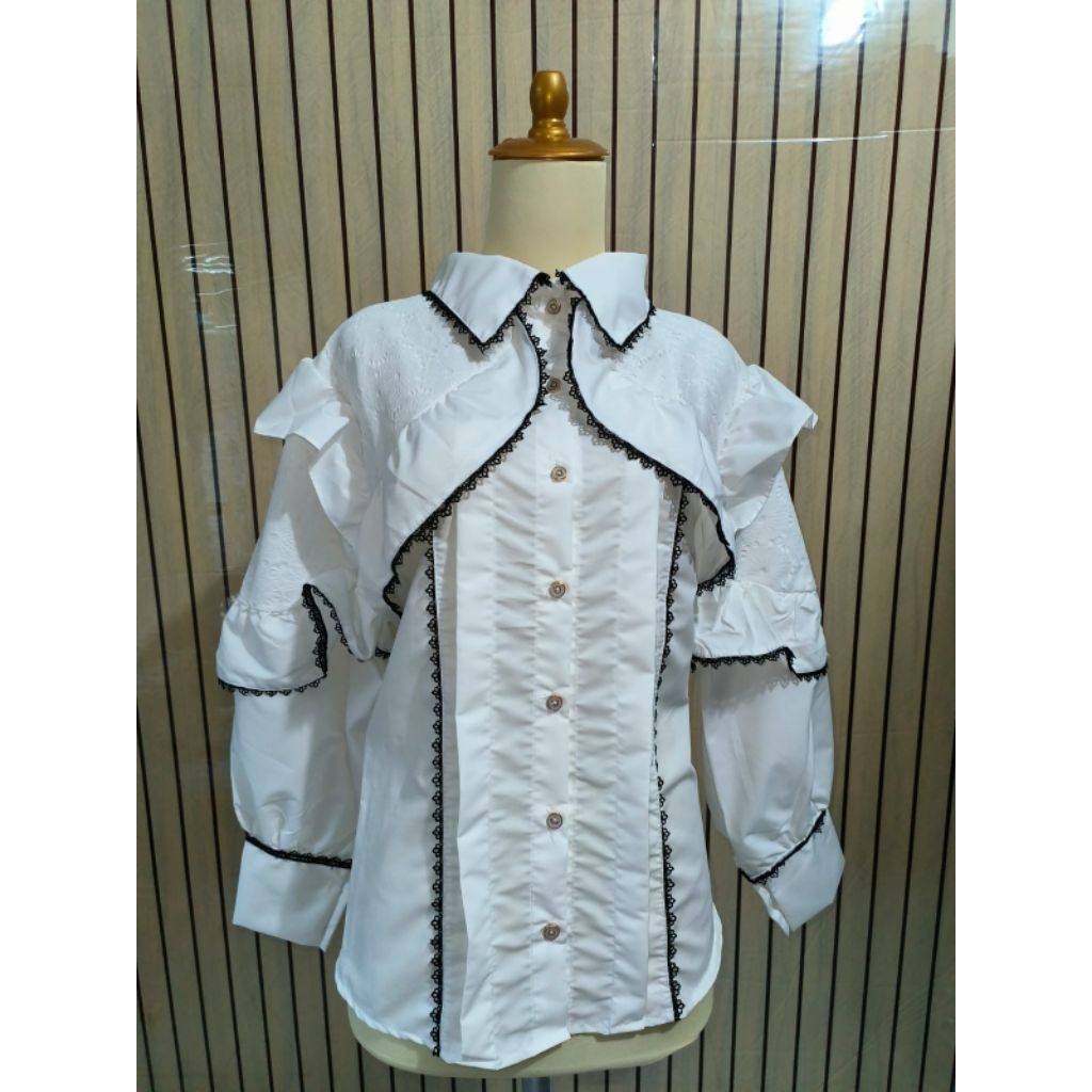 Blouse Atasan Putih Hitam kombinasi katbol