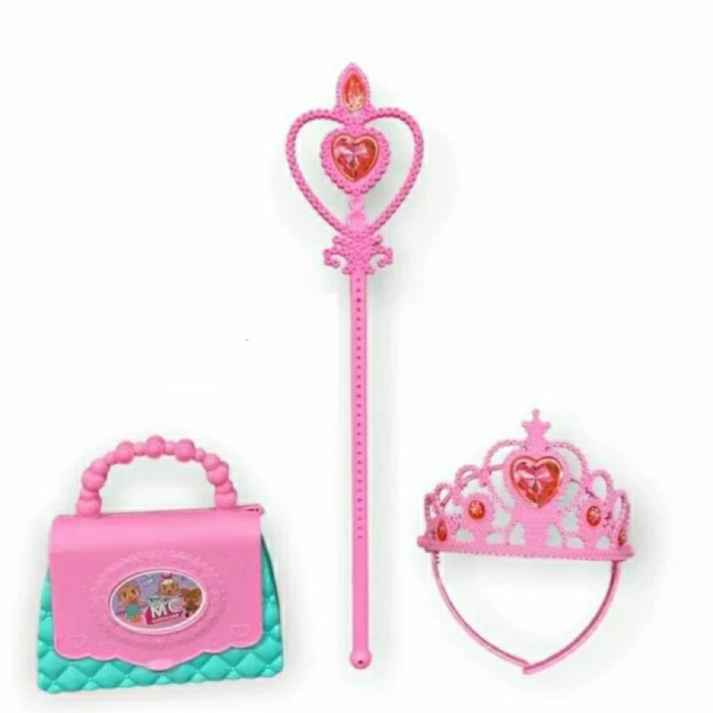Mainan edukasi anak 3in1 tongkat peri fairy stick stik mahkota crown tas handbag bag wand  bahan pla