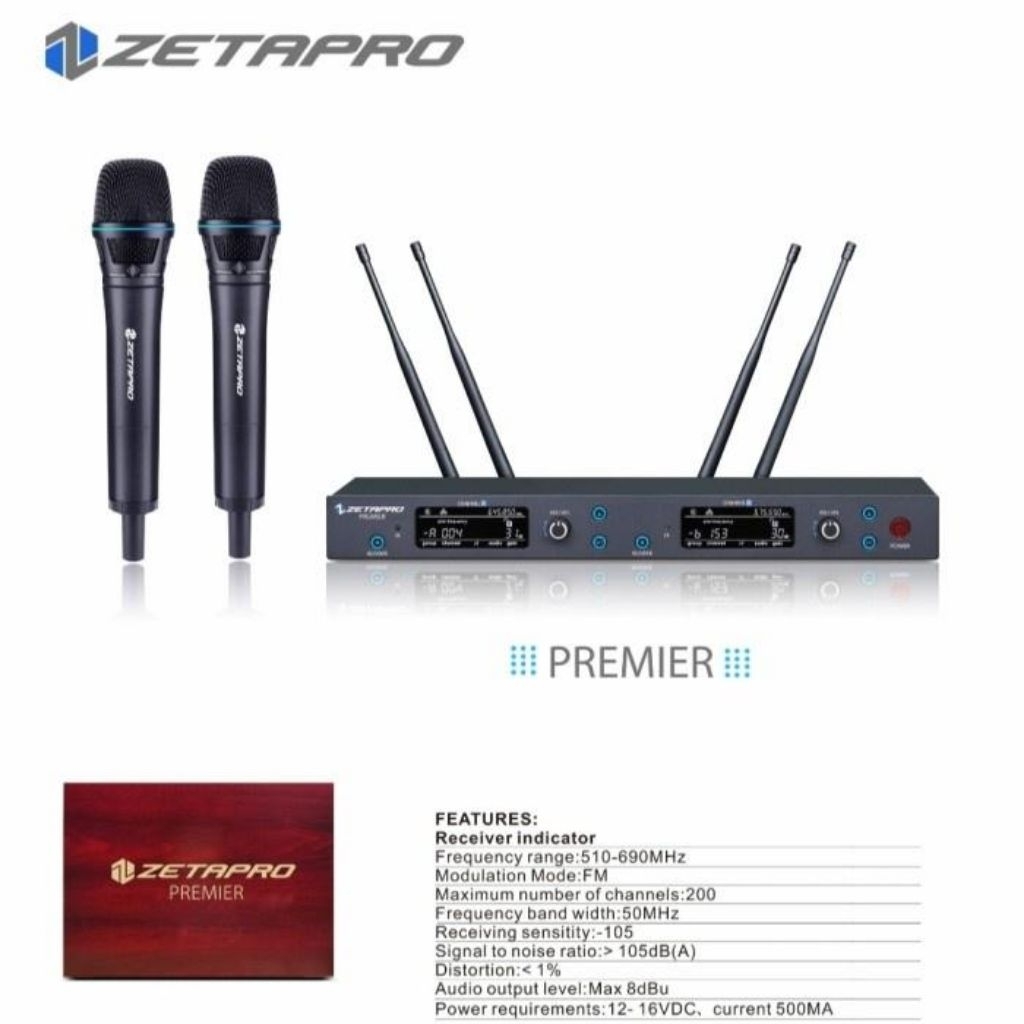 Mic Wireless Zetapro Premier Original UHF 4 Antenna 5G Technology - Spesifikasi