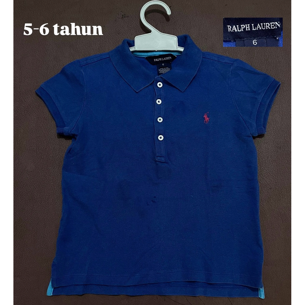 Atasan Kaos Kerah Ralph Lauren Anak Cowok Usia 5-6 Tahun PL - Kaos Anak Cowok Warna Biru Elektrik/Bi