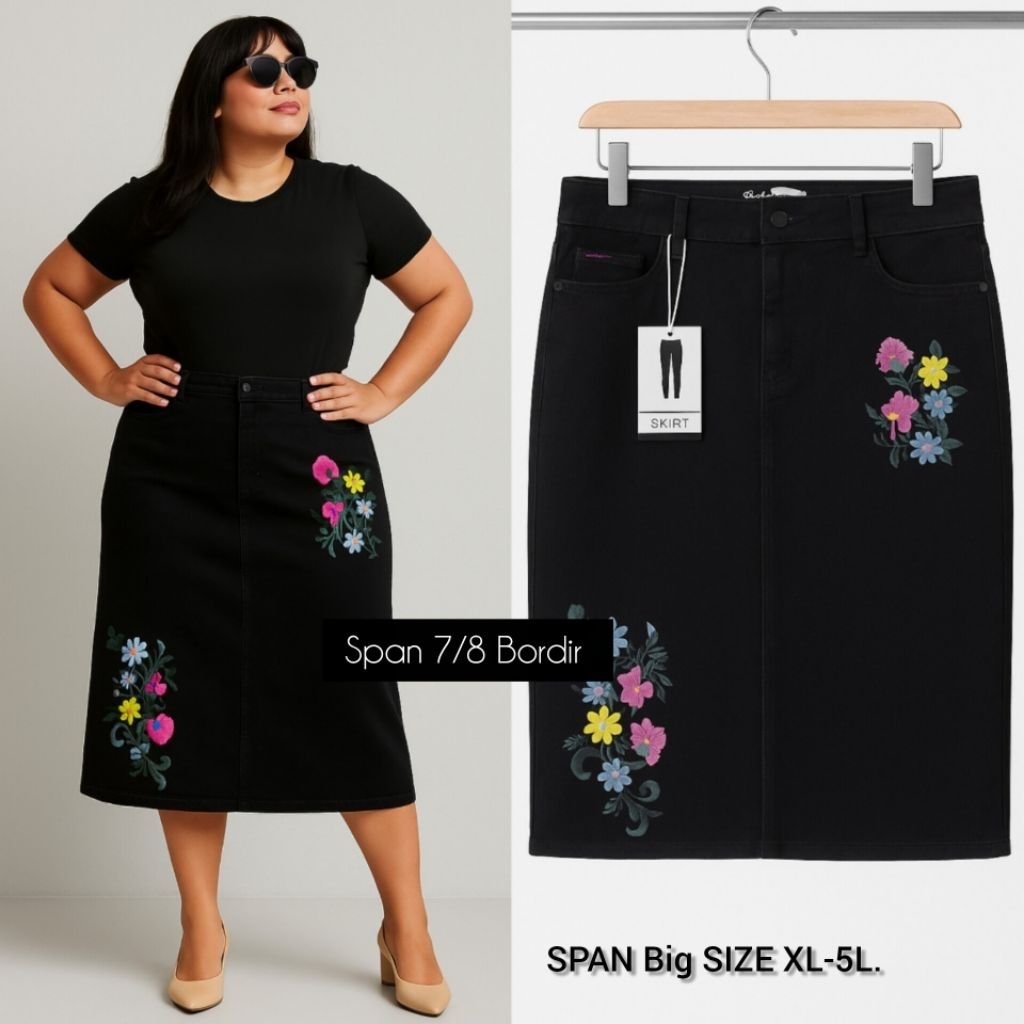Rok span Jeans stretch Bordir Big size,Rok span 7/8 jumbo