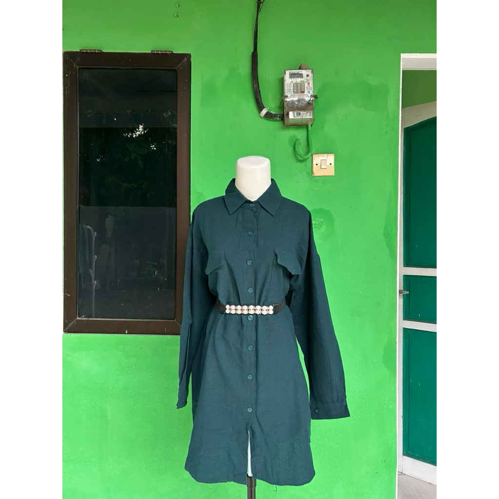 PL tunik aja warna emerald LD 130 PJ 85, bahan linen lembut