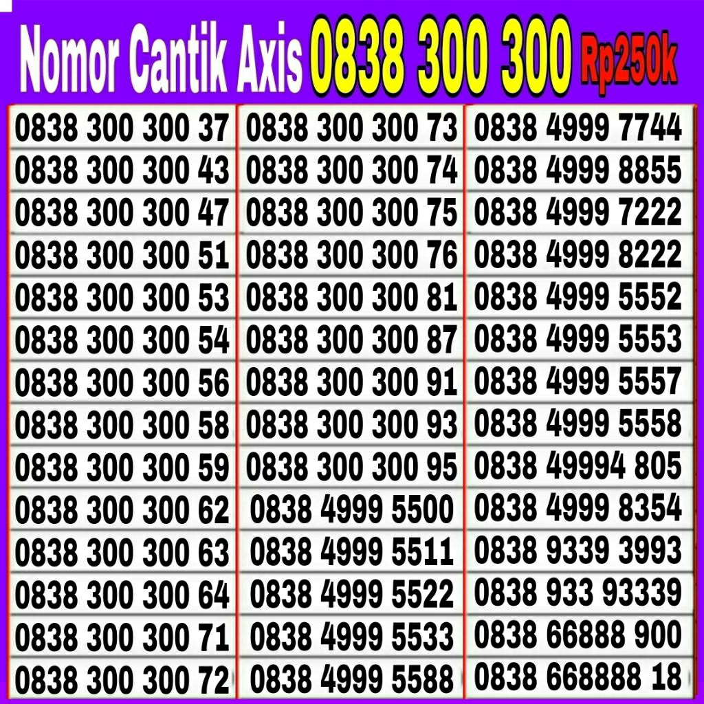 NOMOR CANTIK KARTU PERDANA AXIS 4G LTE SERI 0838 300 300
