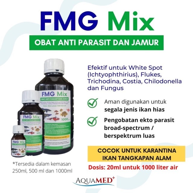 FMG Mix 100 ml Obat Parasit White Spot Flukes Jamur ikan Koi koki channa