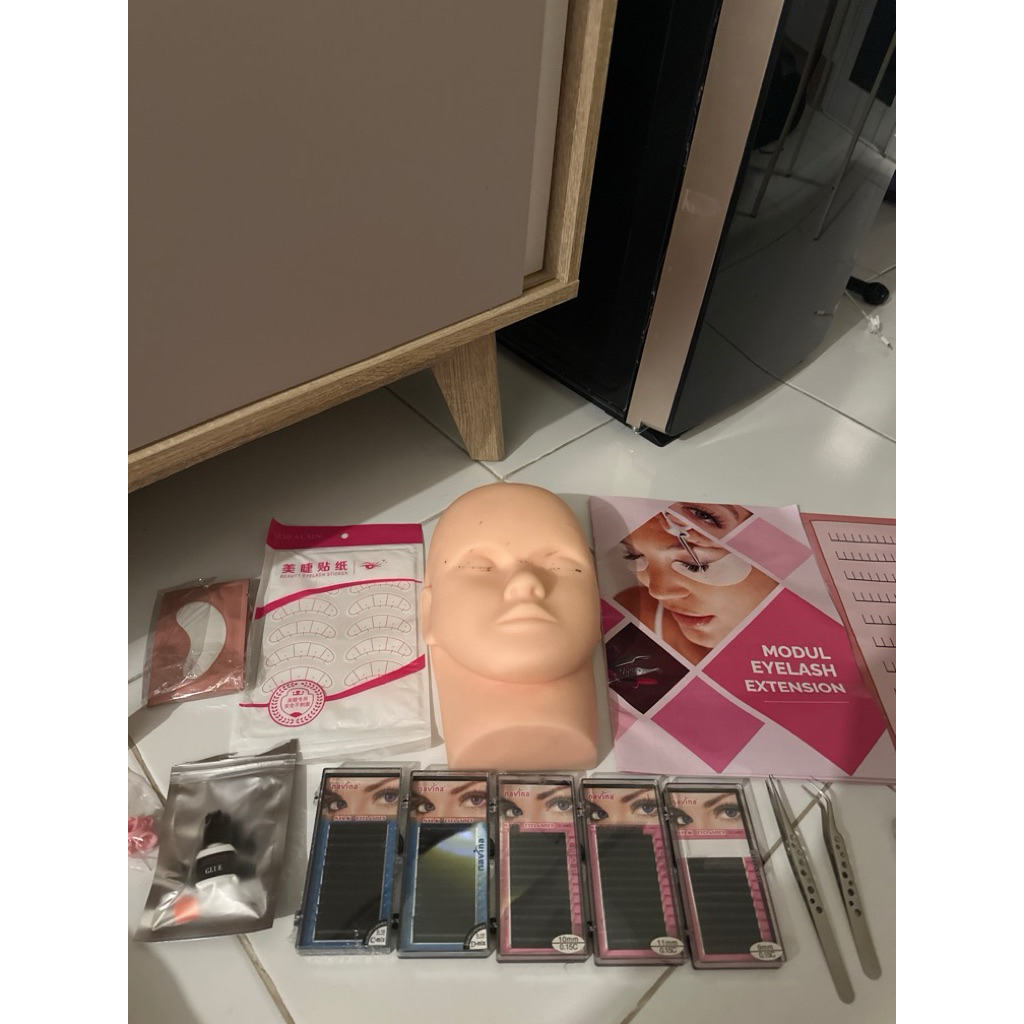 Paket Course Eyelash Extension Modul Manequin Glue Pinset Fullset
