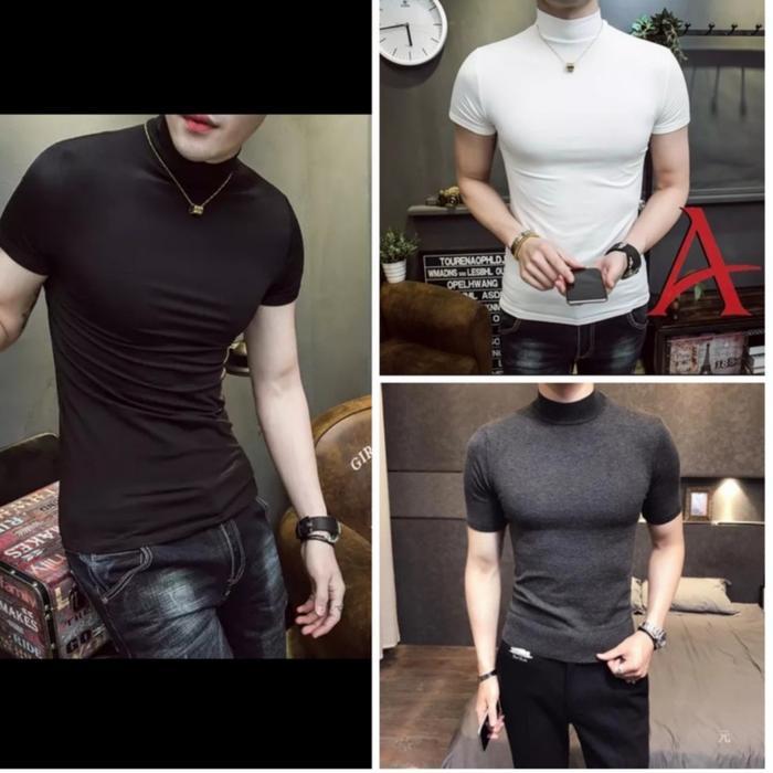 Kaos Turtleneck Pria Rib Premium Korean Style || Kaos Turtleneck Polos Pria Korean Style Premium