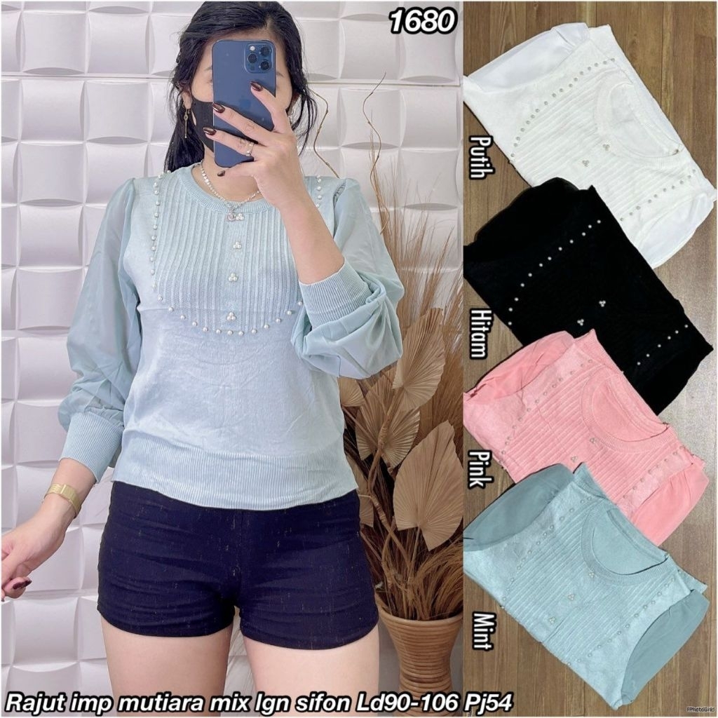 JL 1680 BAJU RAJUT MUTIARA IMPORT / READY / REALPICT