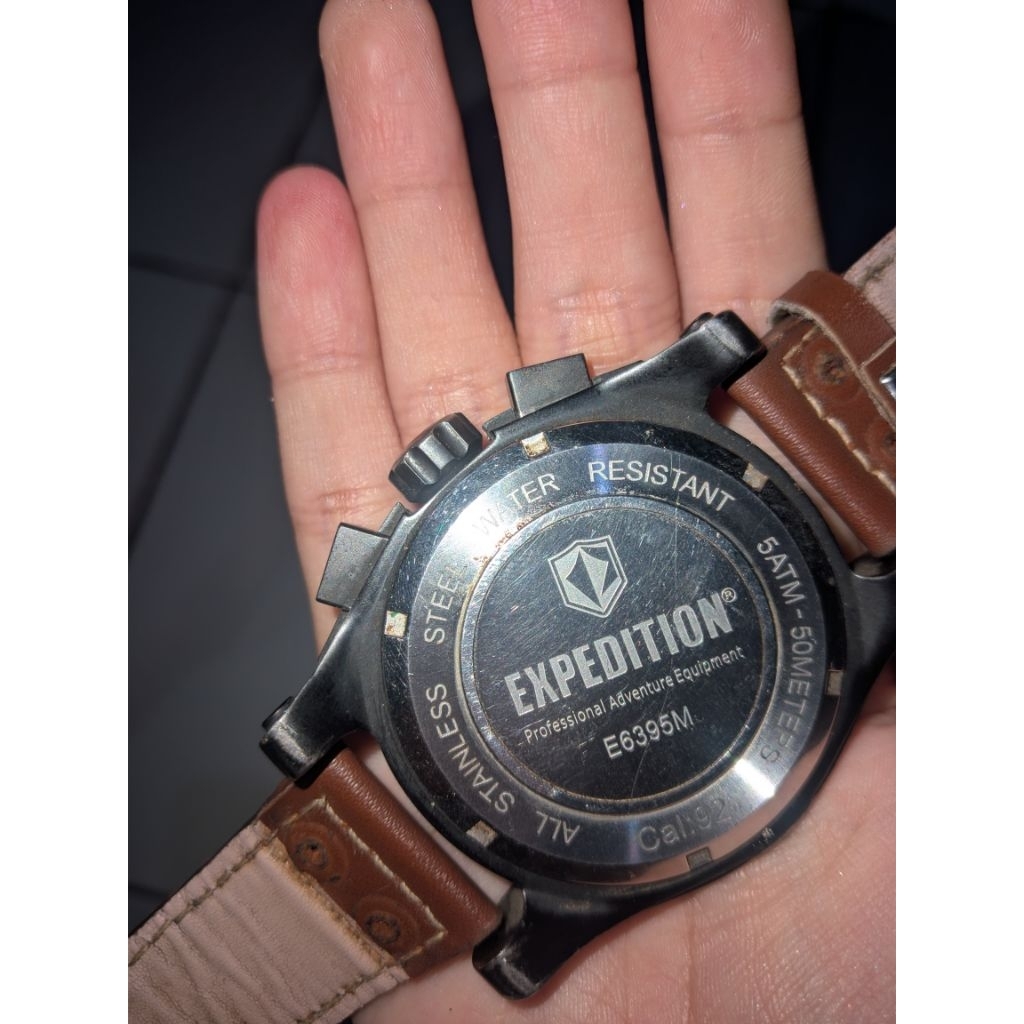 1Jam Tangan Sec Expedition Exp E 6395M BFLGRBA Black Dial Brown Leather Strap