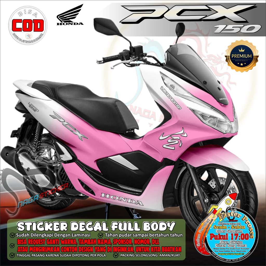 Bisa COD Decal Sticker Full Body Honda PCX 150 Motif PUTIH KD2906 Desain Bisa Custom Dekal