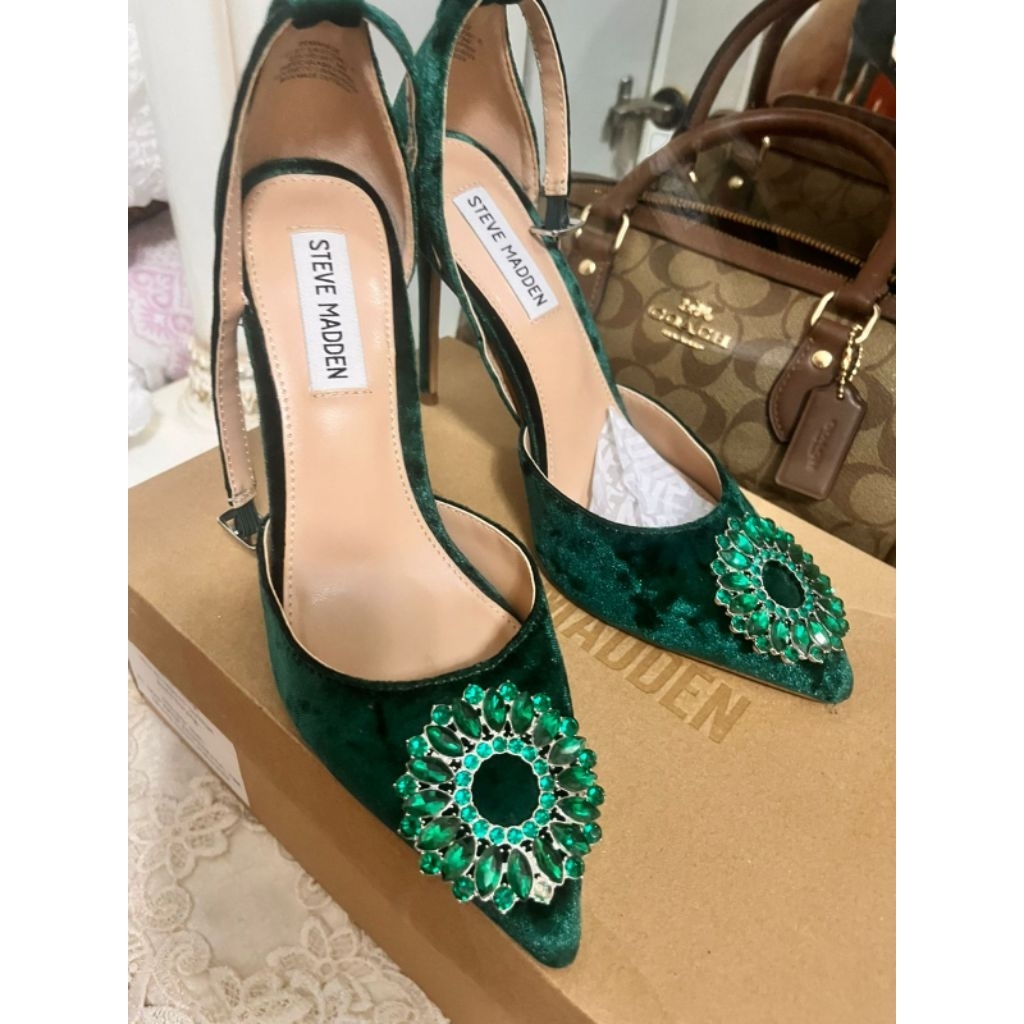 Heels SVM Remini A Green Sepatu Wanita Steve Madden Hak Tinggi Warna Hijau Emerald