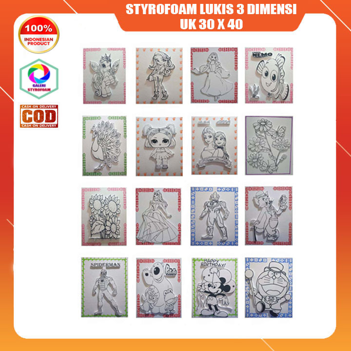 Paket 50 pcs Styrofoam lukis motiv timbul 3 dimensi uk 30 x 40 cm