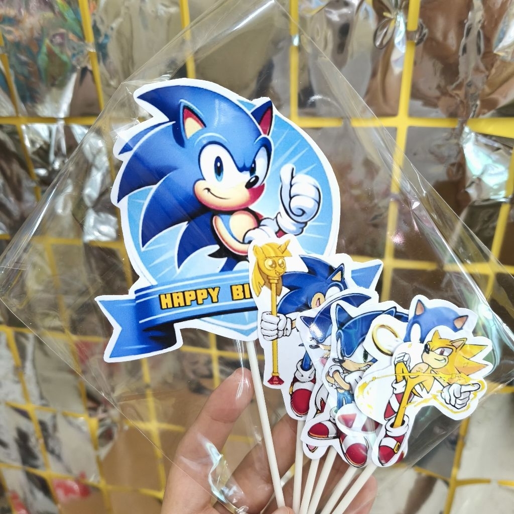 Cake Topper Karakter super sonic hiasan kue kertas Ulang Tahun Anak Happy Birthday