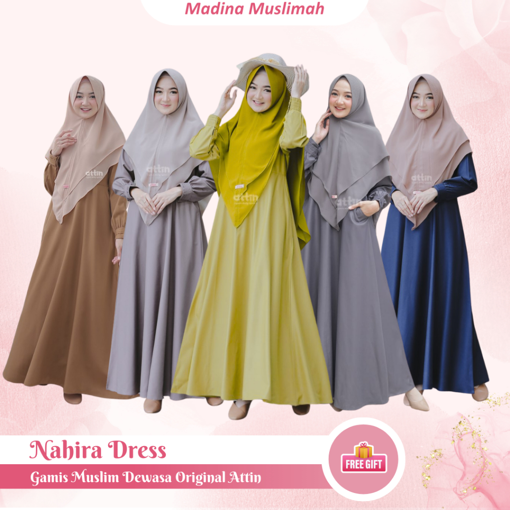 Nahira Dress Attin Gamis Polos Bahan Katun Toyobo Premium