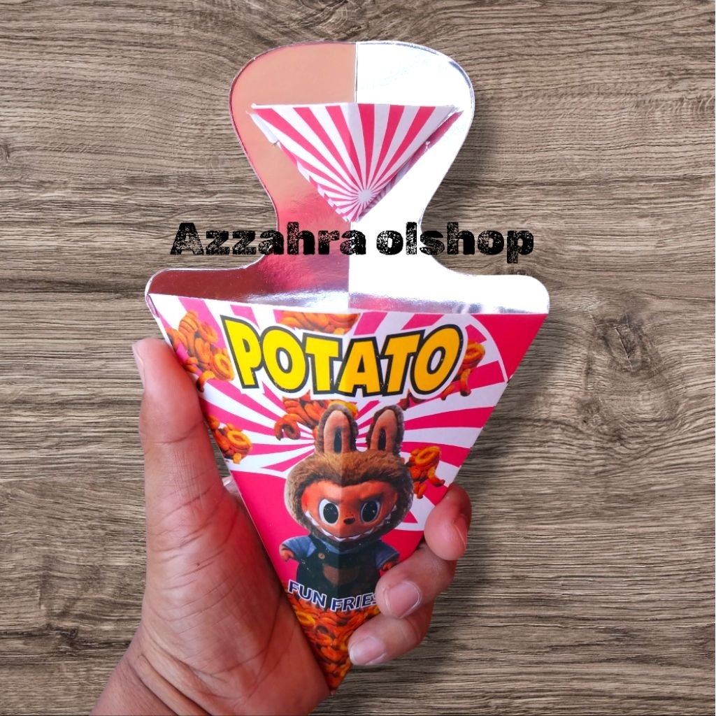 kertas wadah kentang curly / kemasan kentang goreng curly / wadah Churros/Cimol/Cireng/Cakue