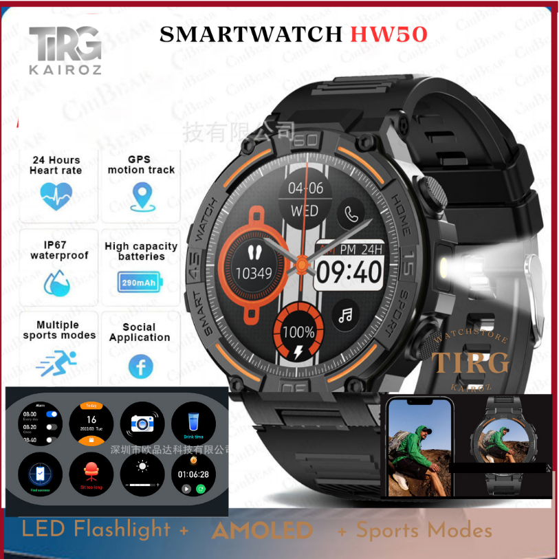 TIRD HW50 Smartwatch Amoled Deteksi Kesehatan Tracker fitness Bluetooth Call WhatsApp tahan air IP67