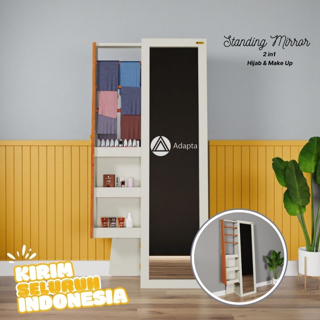 Adapta-Standing Mirror Lemari Hijab&Make Up-Cermin Berdiri Rak Kosmetik & Hijab Multifungsi-MIRA-A3