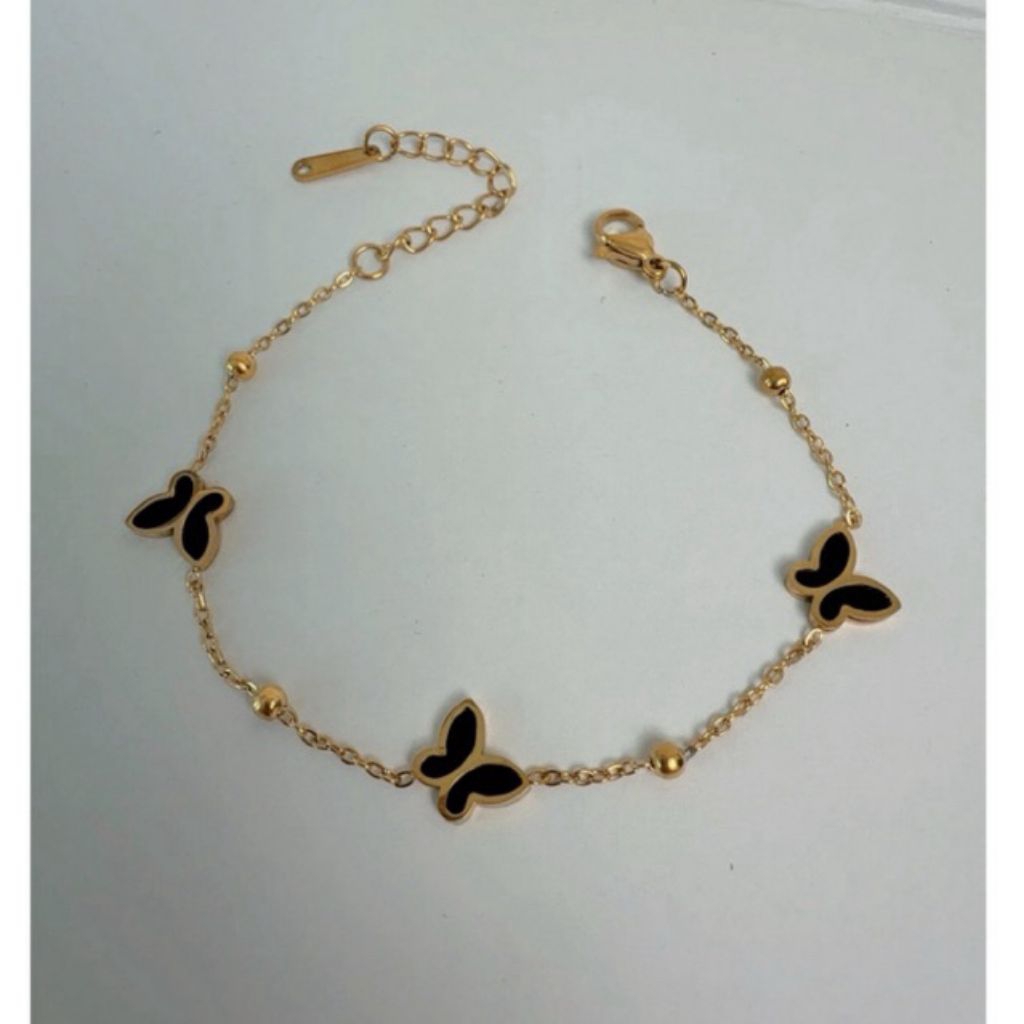 Gelang rantai strip kupu kupu hitam aksesoris wanita