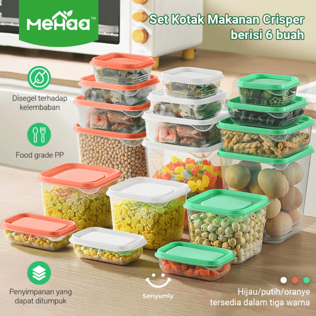 Mehaa 1 set 6 pcs Toples Fresh Food Box Tempat Penyimpanan Food Container  Kulkas Wadah Makanan