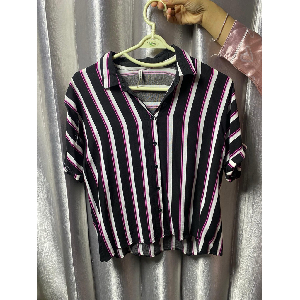 Preloved Kemeja Colorbox Strip Pink Putih