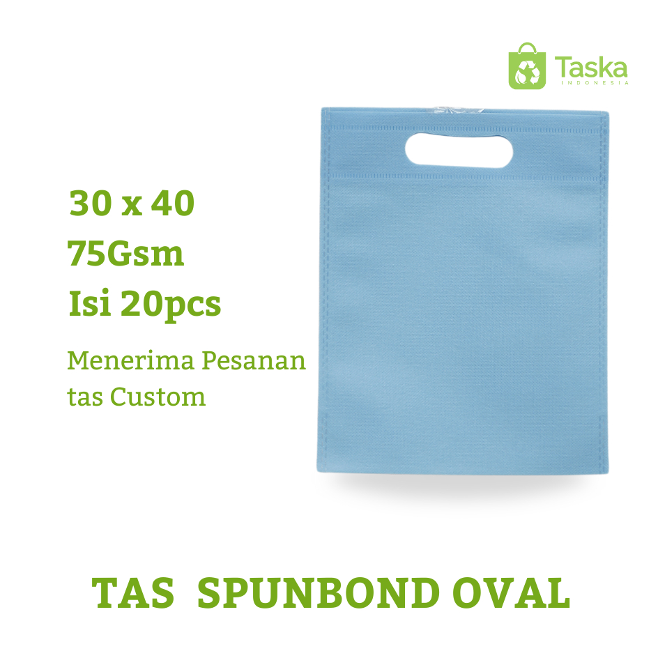 Taska - TAS OVAL SPUNBOND WARNA BIRU MUDA 75 GSM UKURAN 30x40 cm HARGA KODIAN GROSIR GOODIE BAG