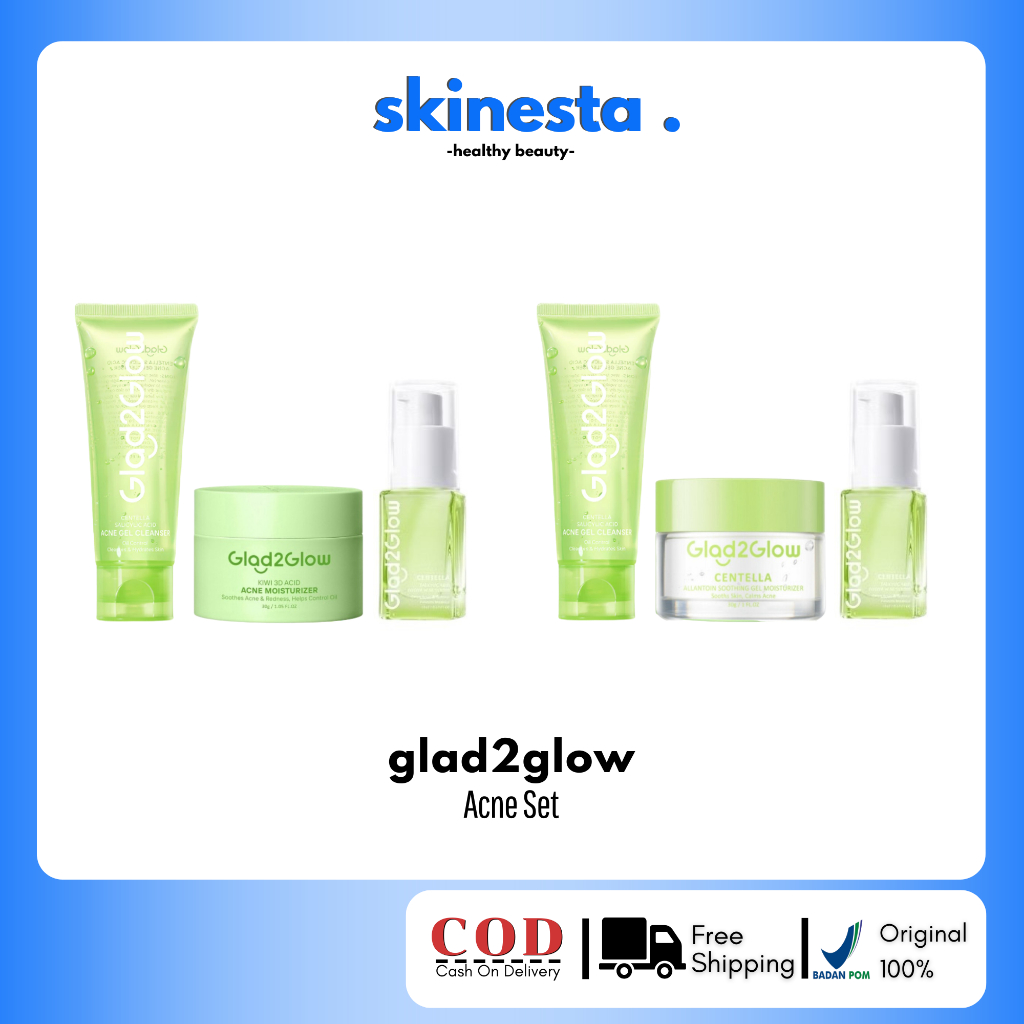 Glad2glow Paket 3pcs - Bundling 3in1 Acne Set - Cleanser Salicylic Acid Kiwi 3D Acid Centella