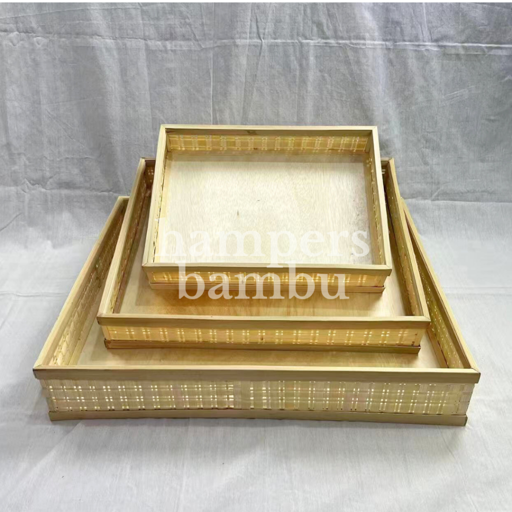 Tampah Bambu Alas Triplek / Nampan Anyaman Bambu / Baki / Nampan Bambu Alas Triplek