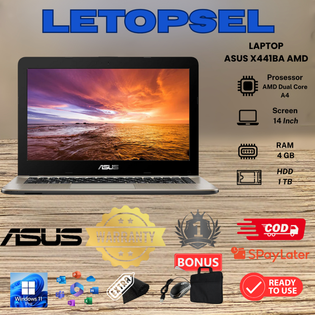 PALING MURAH LAPTOP ASUS X441BA AMD A4//A9 WINDOWS 10