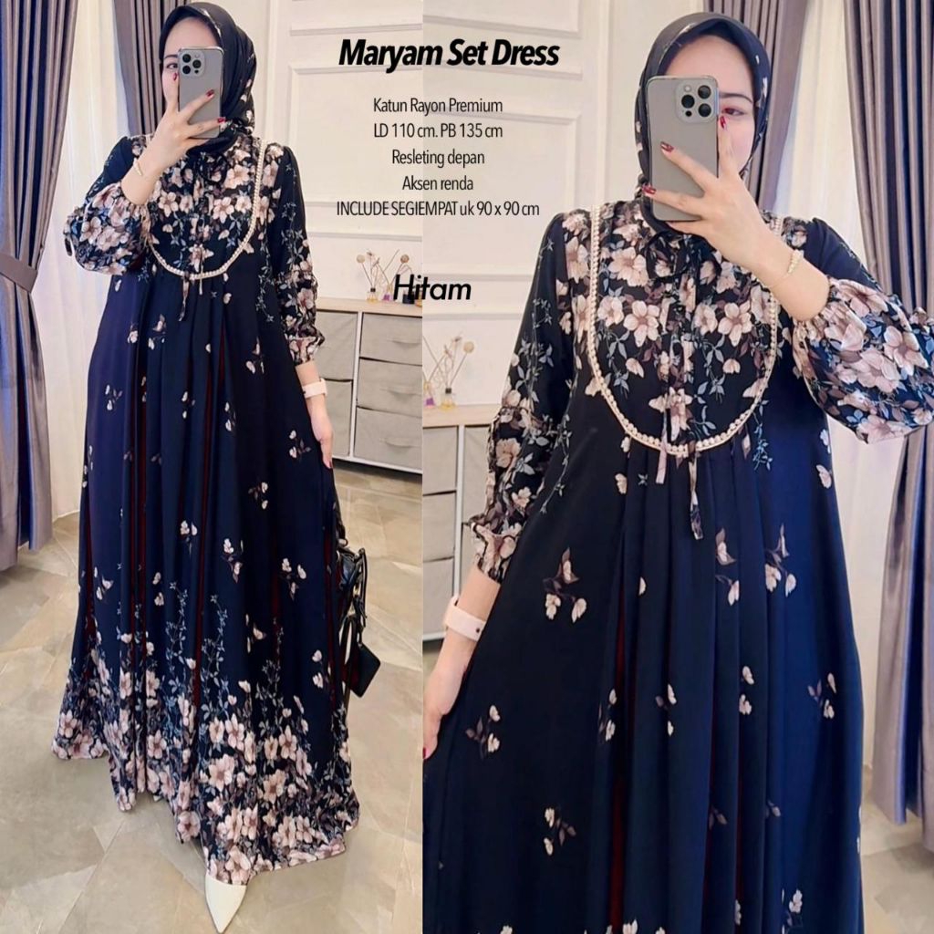 SET MARYAM FREE HIJAB / Dress Rayon Motif / Anisa Dress