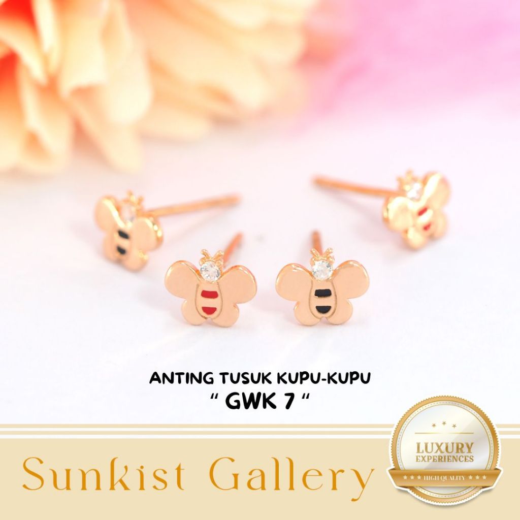 ANTING TUSUK TERBARU MODEL KUPU-KUPU EMAS ASLI KADAR 6K (300) & 8K (375) ANTING TUSUK TERBARU MODEL 