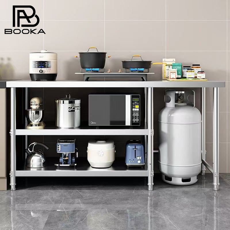 Meja Kompor Stainless Steel Meja kompor 2 tungku Rak Kompor Meja Kompor Gas 2 Tungku Rak dapur Minim