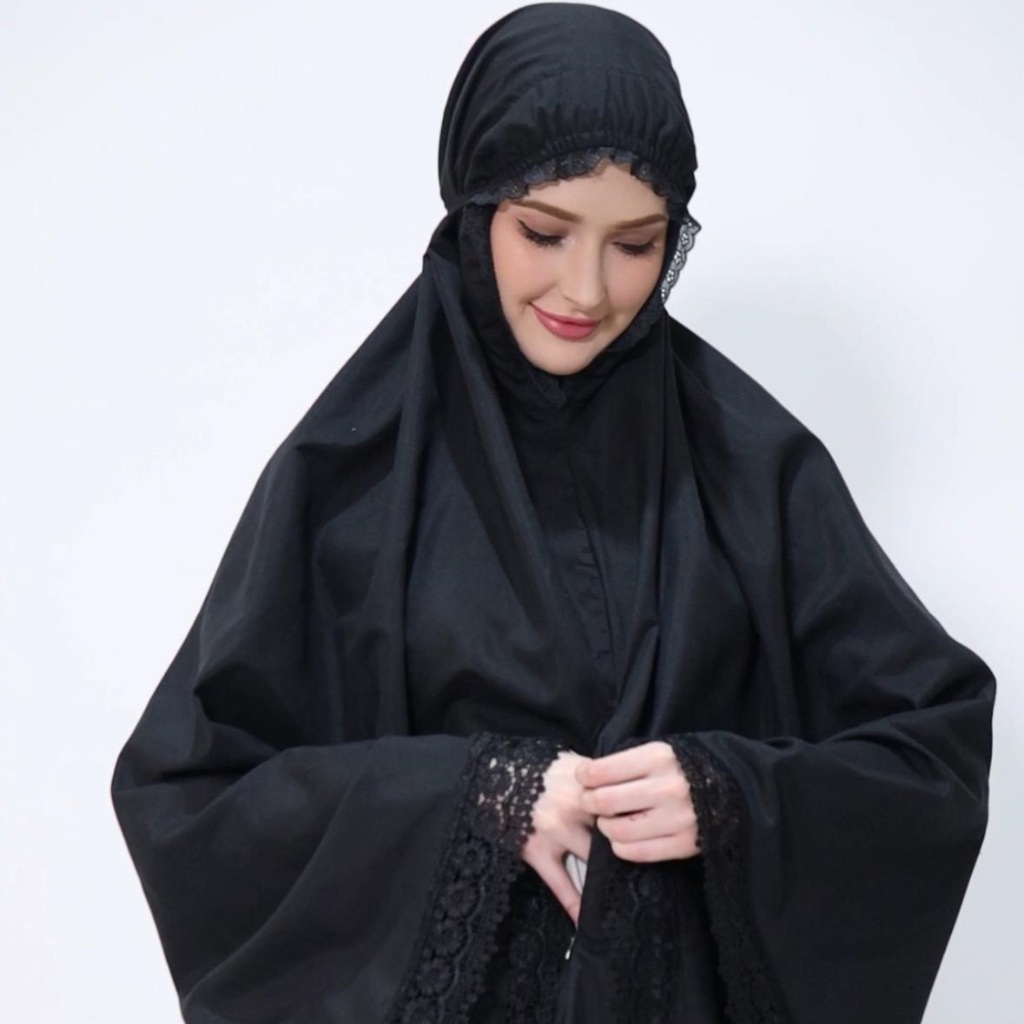 Bergo Umroh Haji Bahan Katun Premium Hijab Jumbo Bersaku Renda Mewah Anti Copet