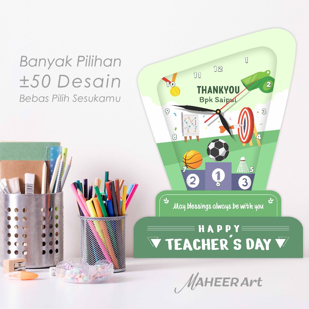 MAHEER Art | Jam Meja Custom Kenang Kenangan Guru Bermanfaat | Kado Perpisahan Wali Kelas Sekolah