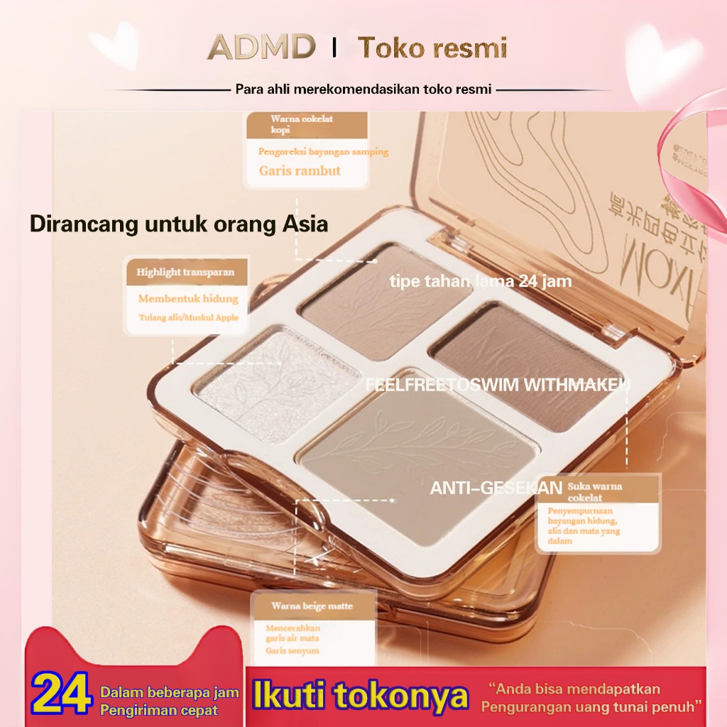 Meishifei empat warna high-gloss memperbaiki all-in-one matte Pearlescent mencerahkan wajah tiga dim