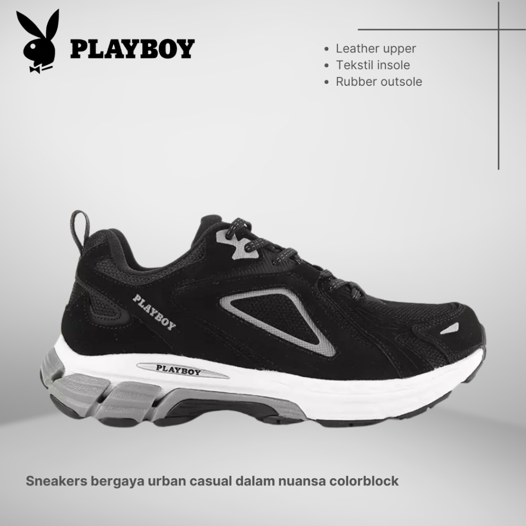 SEPATU PLAYBOY ORIGINAL SNEAKERS CASUAL PRIA HITAM PL72