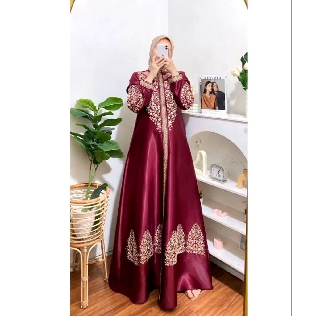 Tanah Abang Collection - Bordir Atas Bawah - Baju Gamis Wanita Terbaru Bahan Satin Kristal - Gamis S