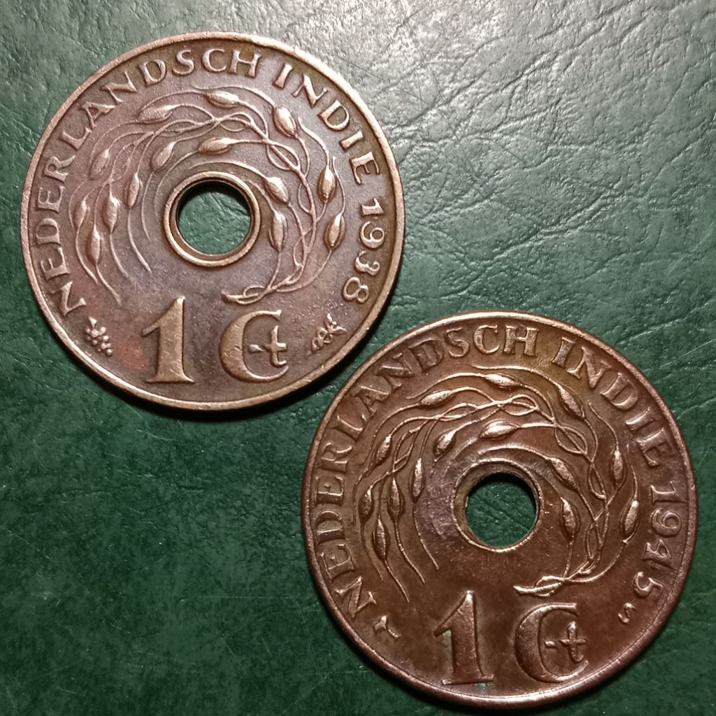 Koin lawas jadul koleksi kuno Dua  keping Ned Indie 1 Cent Tahun 1938/1945 BEKAS