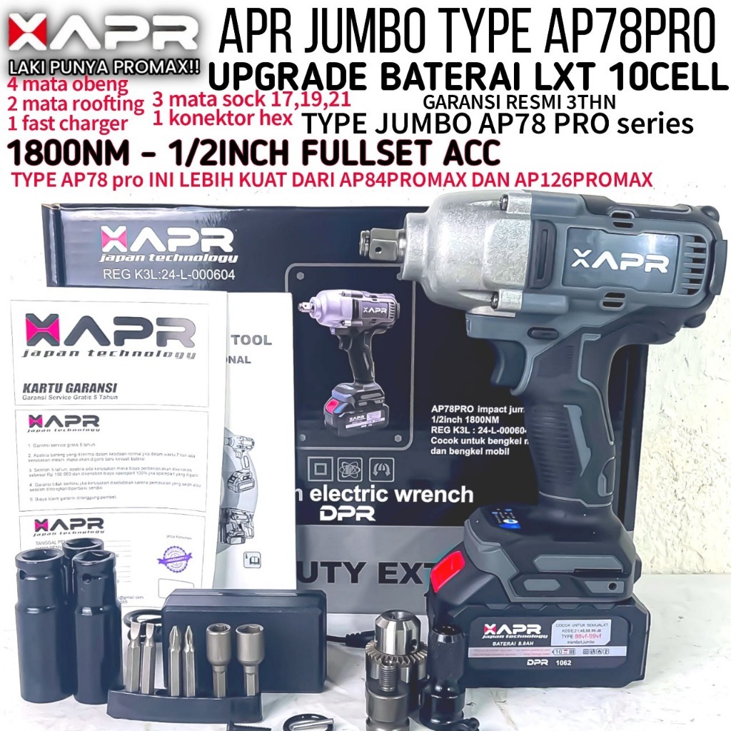 APR Raja impact wrench jumbo apr ap78 pro 1800nm impek kuat mobil motor mesin truck GARANSI 5 TAHUN